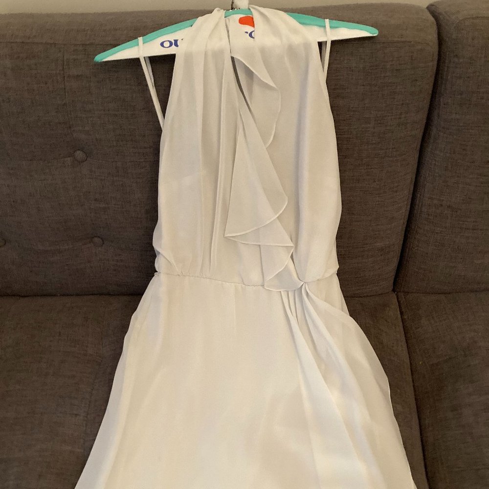 Pale Blue Silk Halter Dress w/ Ruffle Detail